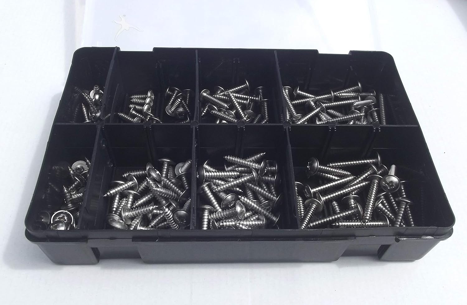 200 Assorted Flange Pozi Self Tapping/Trim Screws, Silver/Metallic