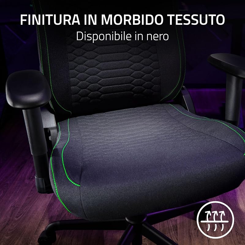 Iskur V2 X - Sedia da gioco essenziale con supporto lombare integrato (cuscini in schiuma sagomata ad alta densità, braccioli 2-D, tessuto con finitura morbida) Nero