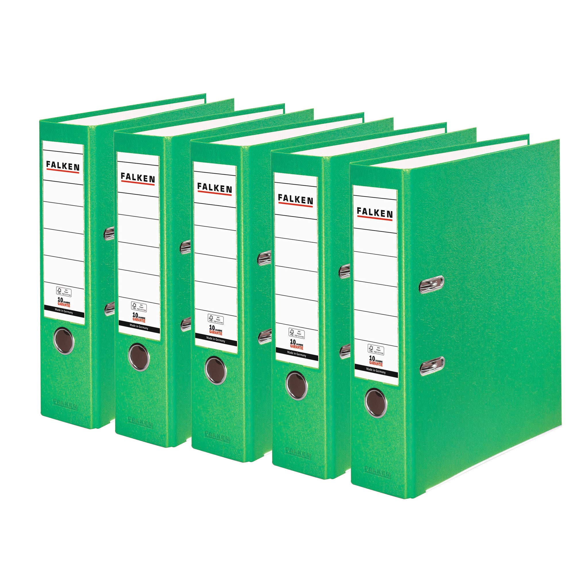 Original Falken 5-pack PP-Color plastic folders. Made in Germany. 8 cm wide DIN A4 pastel colour light green vegan ring binder file folder letter folder office folder plastic folder slotted folder
