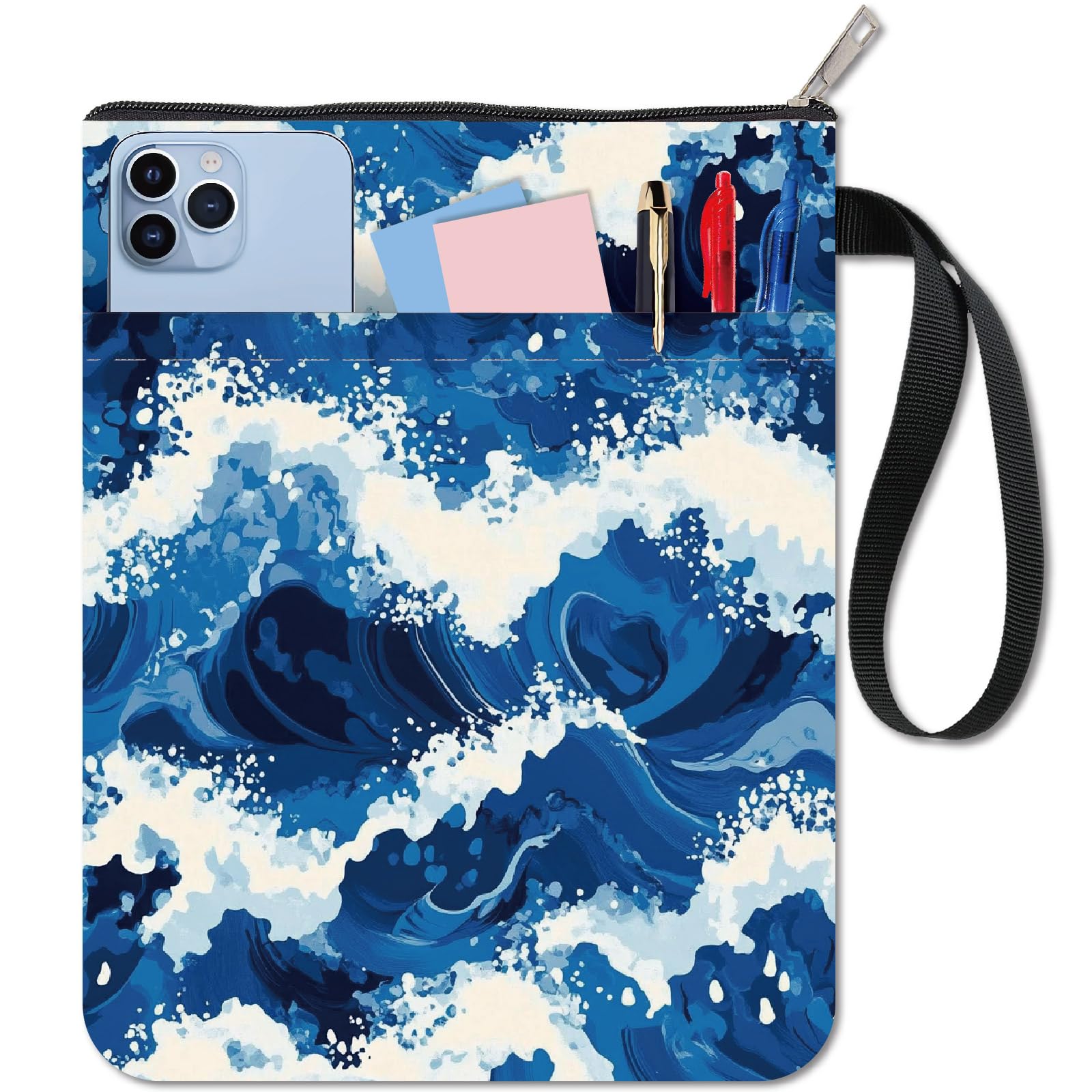 CRASPIRE Sea Wave Book Sleeve Protector with Zipper Waterproof Canvas Pouch Double-Sided Covers for Book Lovers Hardcover Notebook Bible Journal Textbooks Paperbacks Student Bag Gift 11 x 8.66 Inch