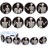 Whaline 1000Pcs Halloween Stickers Roll Self Adhesive Halloween Skeleton Stickers Halloween Skull Decal Stickers Round Adhesive Stickers for Halloween Party Favor Decor, 8 Design