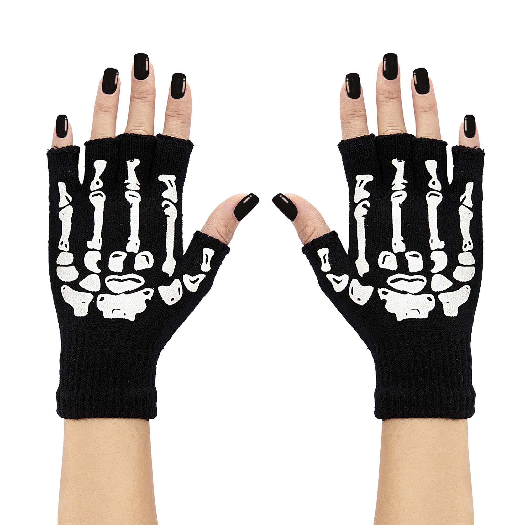 W WIDMANN MILANO Party Fashion - Skeleton Fingerless Gloves, Adult Size, Wool, Dia de los Muertos, Gothic, Dark, Horror, Halloween, Carnival, Theme Parties