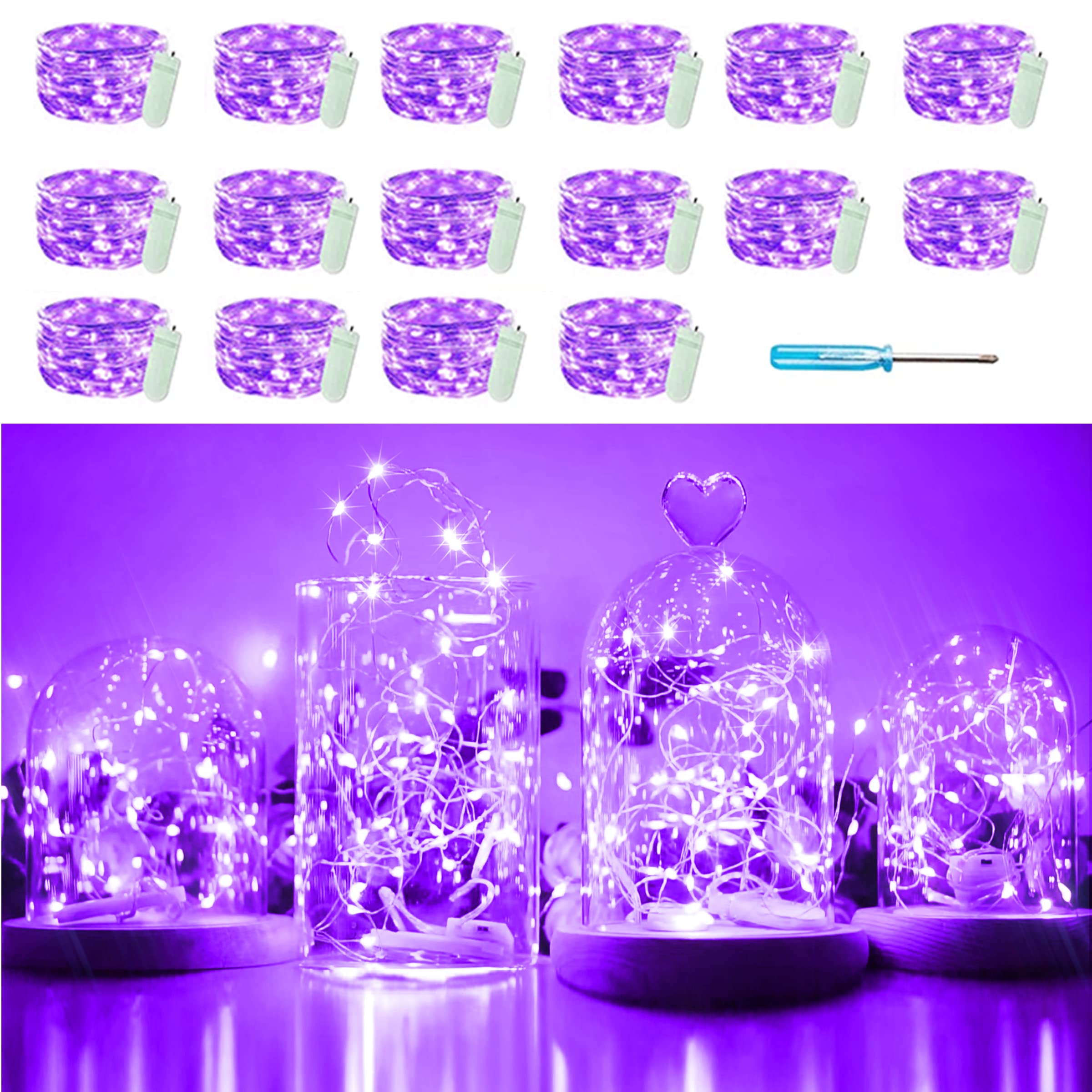 SunKite 16 Packs 20 LED Purple Fairy String Lights