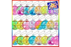 ONKULL Pop Keychain Fidget Toys , 30 Pcs Pop Keychain Fidget Toys It for Kids Party Favors Mini Fidgets Packs Sensory Stress Relief Popper Toys Party for Boys Girls Adults