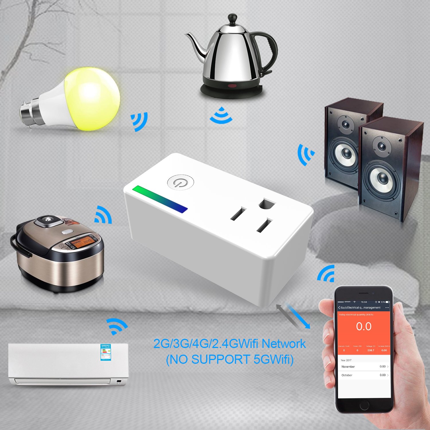 WiFi Smart Plug, Mini Smart Socket Outlet with Energy Monitoring, Compatible with Alexa and Google Assistant, Timing Function, Remote Control Your Devices Anywhere, No Hub Required - 2 Packs