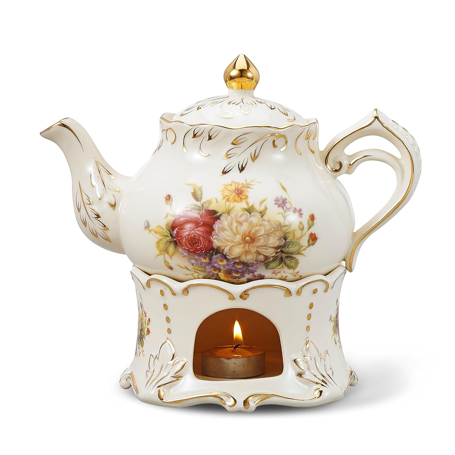 Panbado 3 Pieces Ivory Porcelain Ceramic Teapot