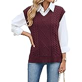 ZAFUL Womens V Neck Sweater Vest Cap Sleeve Oversized Ribbed Cable Knit Casual Loose Tank Top Pullover