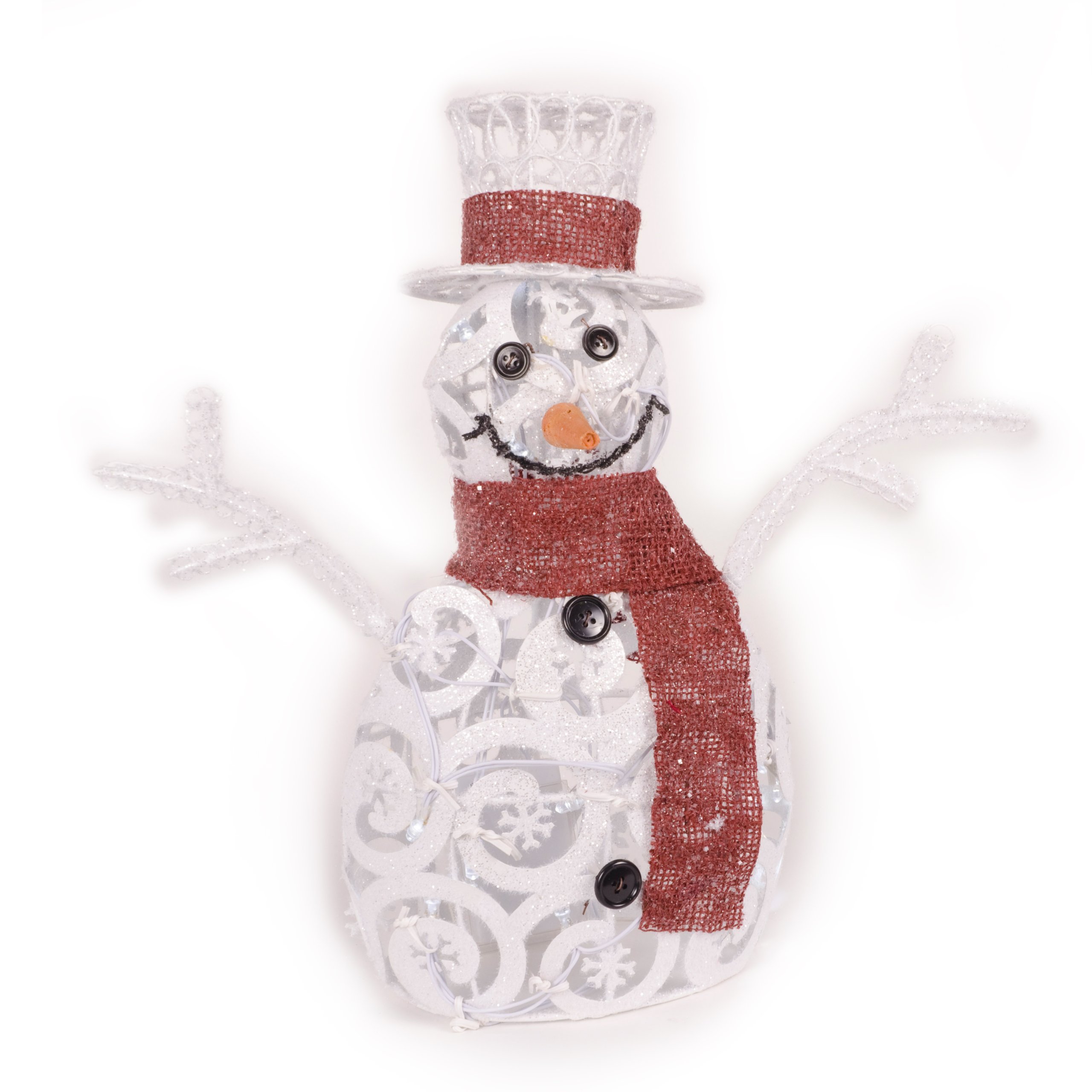 WeRChristmas Metal Snowman Christmas Decoration with 15-LED Lights - 37 cm, White