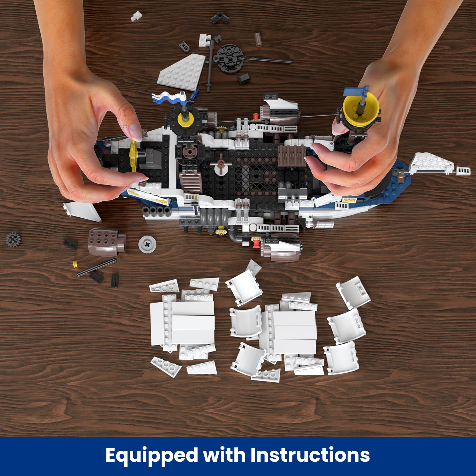 Mould King 10147 Klemmbausteine Schiff Piratenschiff Bausteine Segelschiff Modellbausatz Savior Spaceship Bauspielzeug mit Zubehör Geschenk für Erwachsene und Kinder(1281 Teile) 5