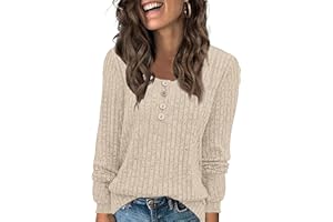 WNEEDU Womens Henley Shirt Button Tunic Tops Fall Pullover Top Lightweight Long Sleeve Sweatshirt for Ladies 2025