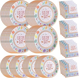 200PCS Easter Party Supplies Paper Plates and Napkins Bulk 9 inch 7 inch Dessert Round Disposable Plates Eco Friendly Party Tableware Set (for Easter)