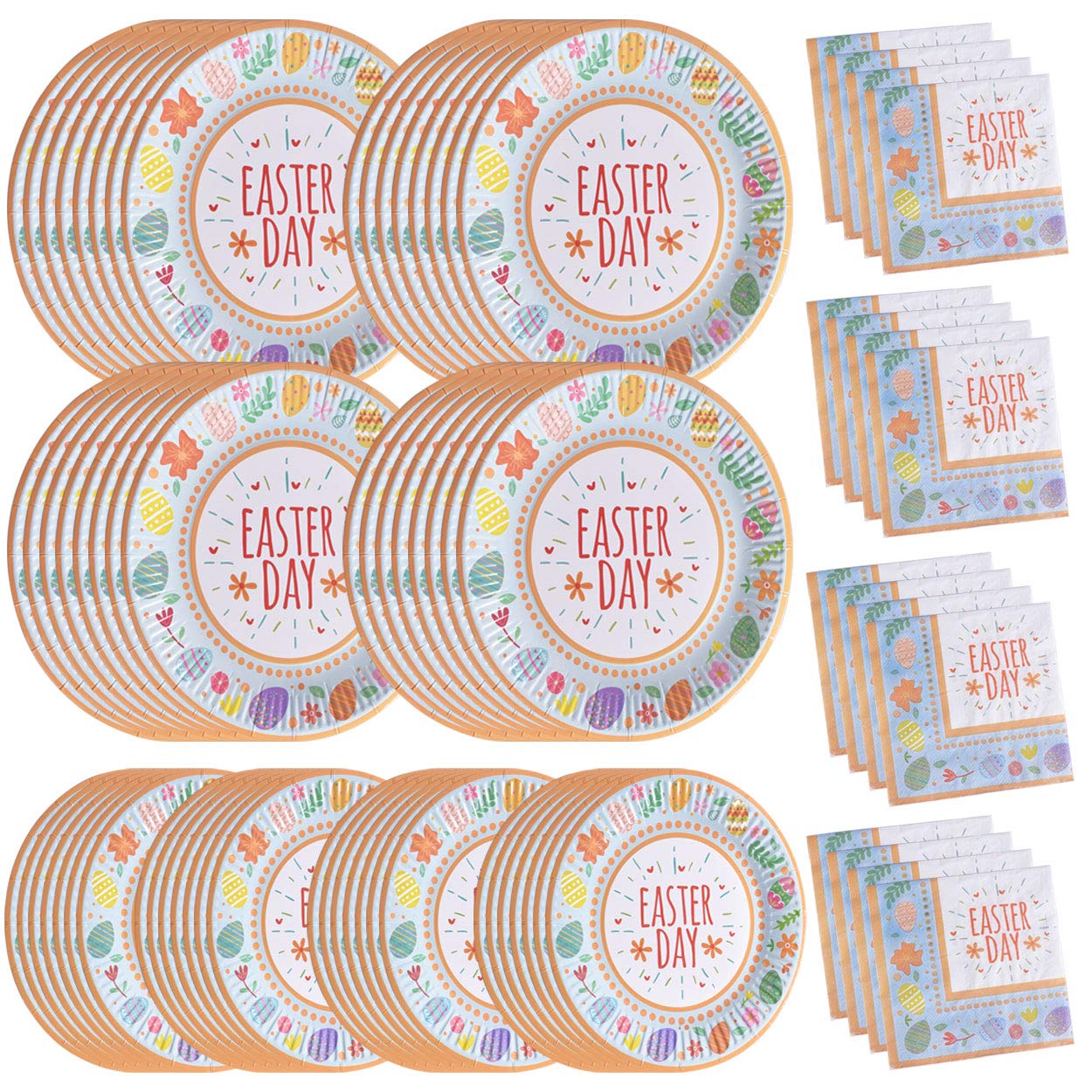 200PCS Easter Party Supplies Paper Plates and Napkins Bulk 9 inch 7 inch Dessert Round Disposable Plates Eco Friendly Party Tableware Set (for Easter)
