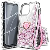 NGB Designed for iPhone 15 Plus Case, Rose Gold | Glitter Liquid Sparkle Cute Cover for Women Girls Kids | with Tempered Glass Screen Protector & Ring Holder & Wrist Strap