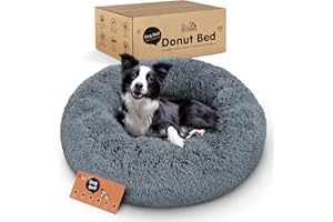 PETLOOX Donut Dog Bed - Premium Comfort for Anxiety Relief - Fluffy & Calming Design with Ultra-Plush Support | Cozy Round Dog Bed with Super Soft Circle Style (Size L Dark Grey)