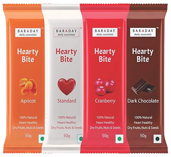 BarADay Hearty Bite Natural Superfood Energy Bars 400g (Assorted Pack of 8 Bars, 50g each)