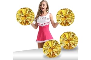 UEERDAND Pack of 4 Cheerleading Pom Poms Foil Plastic Metallic Cheerleader Pom Poms for Cheer Sport Kids Adults Team Spirit Cheering (Gold)