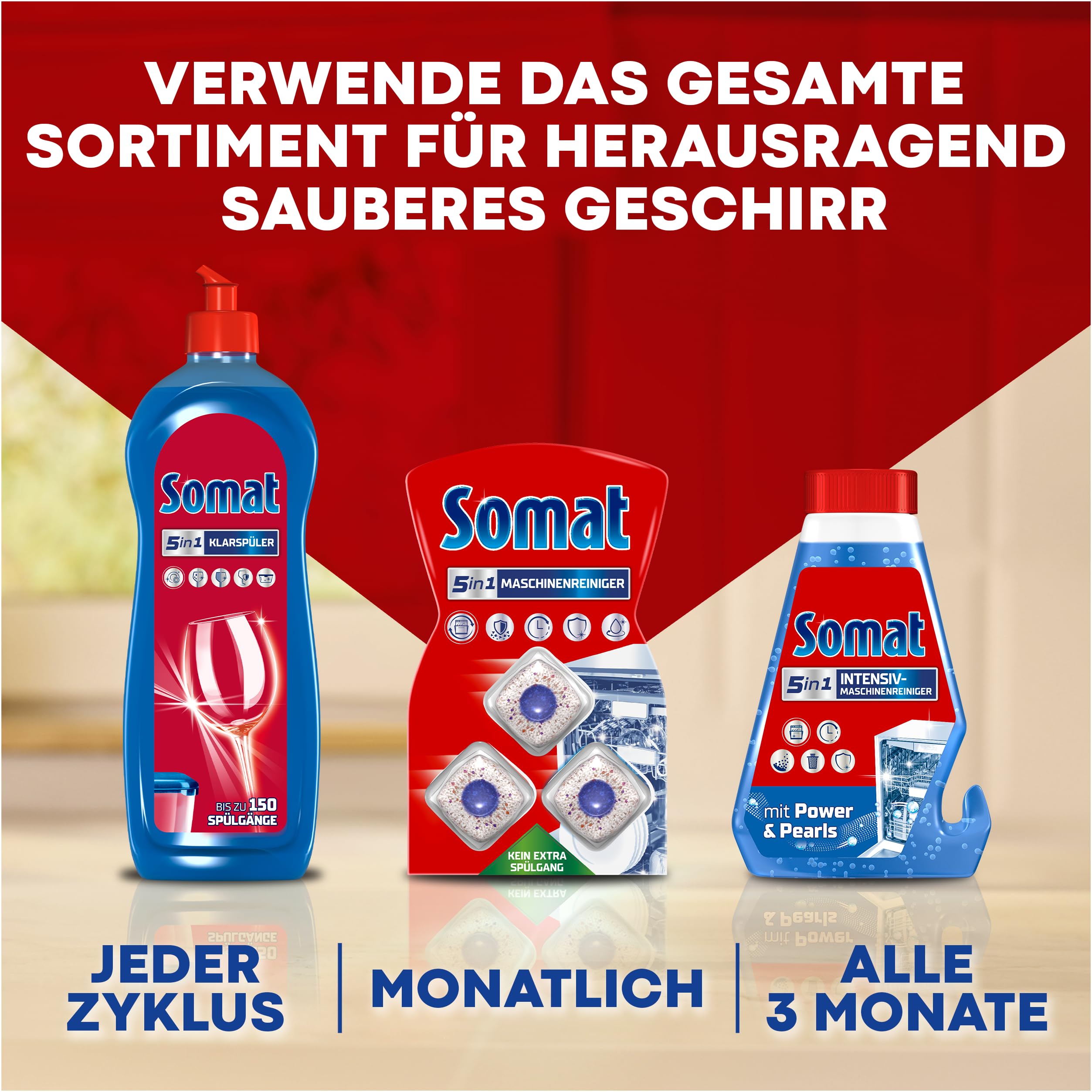 SOMAT Excellence Premium 5in1 Caps (75), schnellauflösende Spülmaschinentabs mit Extra Boost auch im Niedrigtemperatur-, Kurz- & Eco-Programm, entfernen selbst 72 h eingetrocknete Essensreste 7
