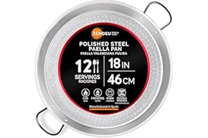 ZENDEU - Paella Pan 18 inch - Carbon Steel Paella Pan, Made in Spain - Polished Steel, 18 in - 46 cm (12 Servings) Cook your 