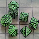 QMay DND Dice Polyhedral Set 7 Pieces Green Engraving D20 D12 D10 D8 D6 D4 view 2