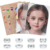 Reusable Face Paint Practice Board Set 15 Pcs | Painting Sheet with Various Patterns Face Paint Stencils Washable Face Painting Makeup Exercise Template Colorful A4 Size