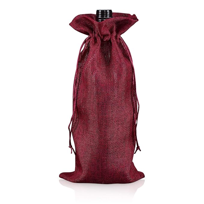 Jute-Flaschenbeutel Stoffbeutel mit Zugband Rot 35 x 14 cm VE 10 Stück