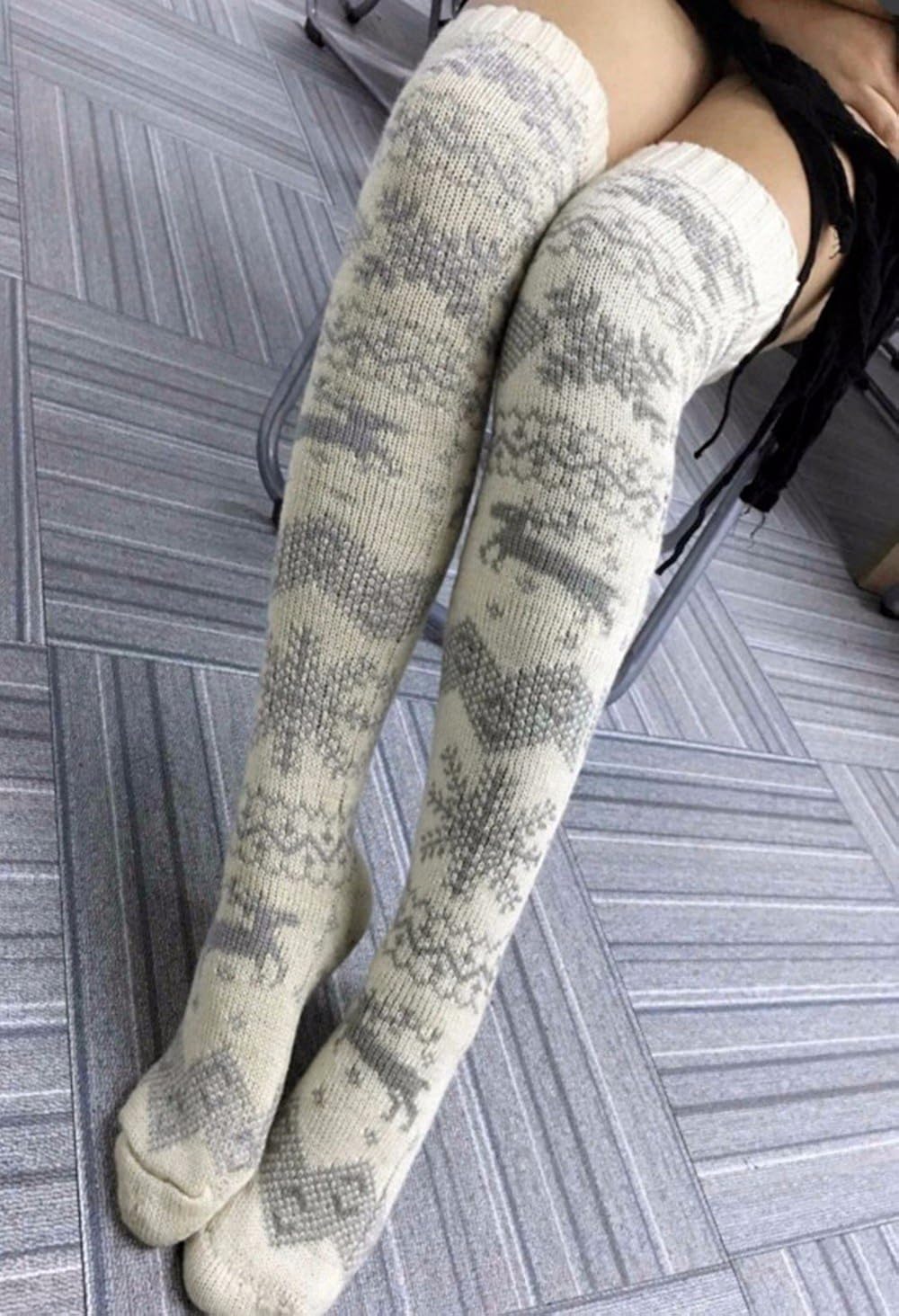 Fashion Leg Warmers Montibello Com Christmas Women Cute Elk Printed Thigh High Long Stockings Knit Over Knee Socks Xmas Clearance On Sale