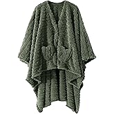 Wearable Blanket Sherpa Fleece Shawl Blanket with Pockets Blanket Poncho Cape for Adults, Cozy Shawl TV Throw Blankets