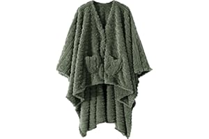 MOWKIM Wearable Blanket Sherpa Fleece Shawl Blanket with Pockets Blanket Poncho Cape for Adults, Cozy Shawl TV Throw Blankets