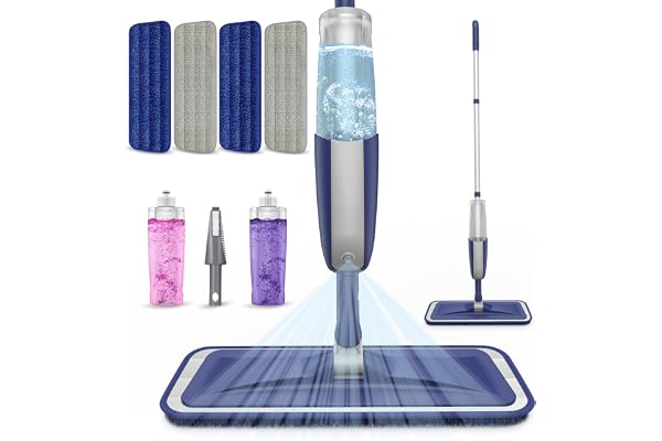 Wet Dust Mops for Floor Cleaning - MEXERRIS Microfiber Spray Mops 4X Reusable Mop Pads 2X Bottles Wood Floor Mop with Spray D