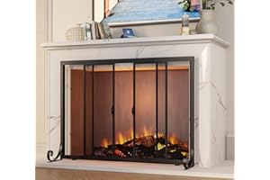 Fire Beauty Fireplace Screen, Wrought Iron Mesh, Baby Safe Spark Guard Protector with 2-Doors Large Flat Guard Screens (37.8 x 30.7 Inch)