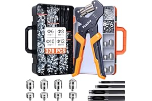 Preciva 4-Size Grommet Tool Kit - 6mm 8mm 10mm 12mm Hole Punch & Eyelet Setting Tool with 370Pcs Grommets | Handheld Eyelet P