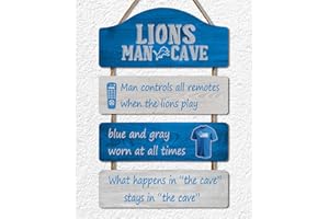 ROMAWALL Football Fans Wooden Sign Hanging Wood Man Cave Plaque for Husband Boys,White Blue Design Art Wall Decor, Rustic Printed Sign for Home Living Room Bedroom