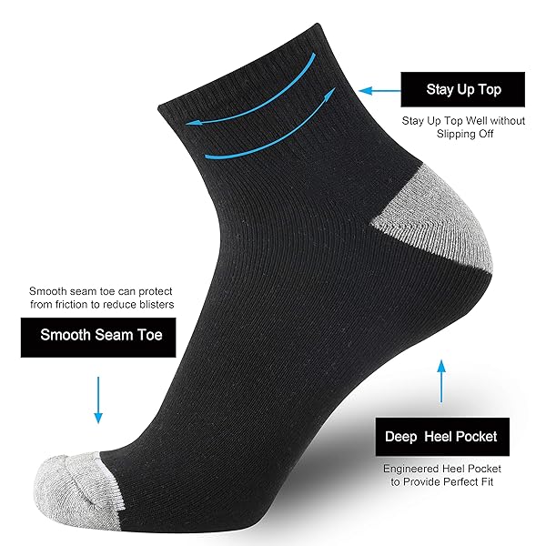 ONKE COTTON LOW CUT QUARTER SOCKS FOR MEN ATHLETIC SPORT WORK WITH THICK CUSHION MOISTURE CONTROL ANTI BLISTERS SWEAT WICKING(BLACK XL)