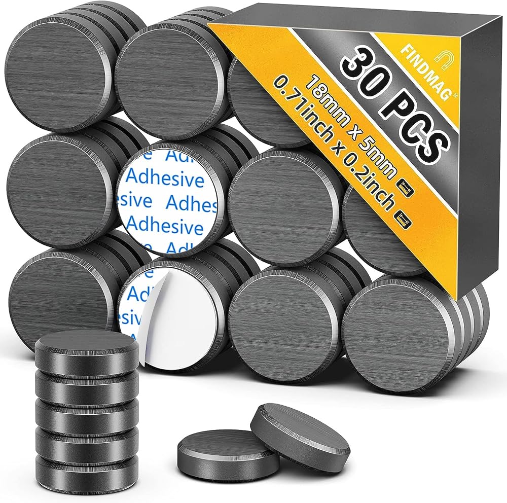 FINDMAG 30 Pack Fridge Magnets 18 mm x 5 mm Ceramic with Adhesive Backing