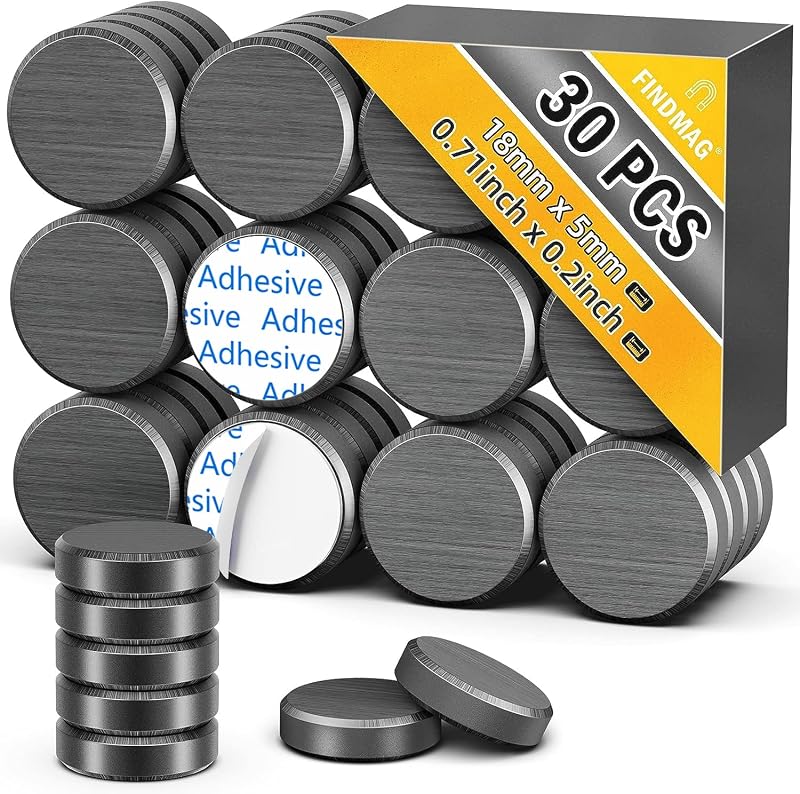 FINDMAG 30 Pack Fridge Magnets 18 mm x 5 mm Ceramic with Adhesive Backing