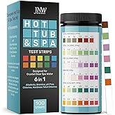 JNW Direct Hot Tub Test Strips for Spas - 6 in 1 Water Test [100 Pack] | Includes 100 hot tub test strips that measure chlorine, bromine, pH, alkalinity and hardness with results in 30 seconds.