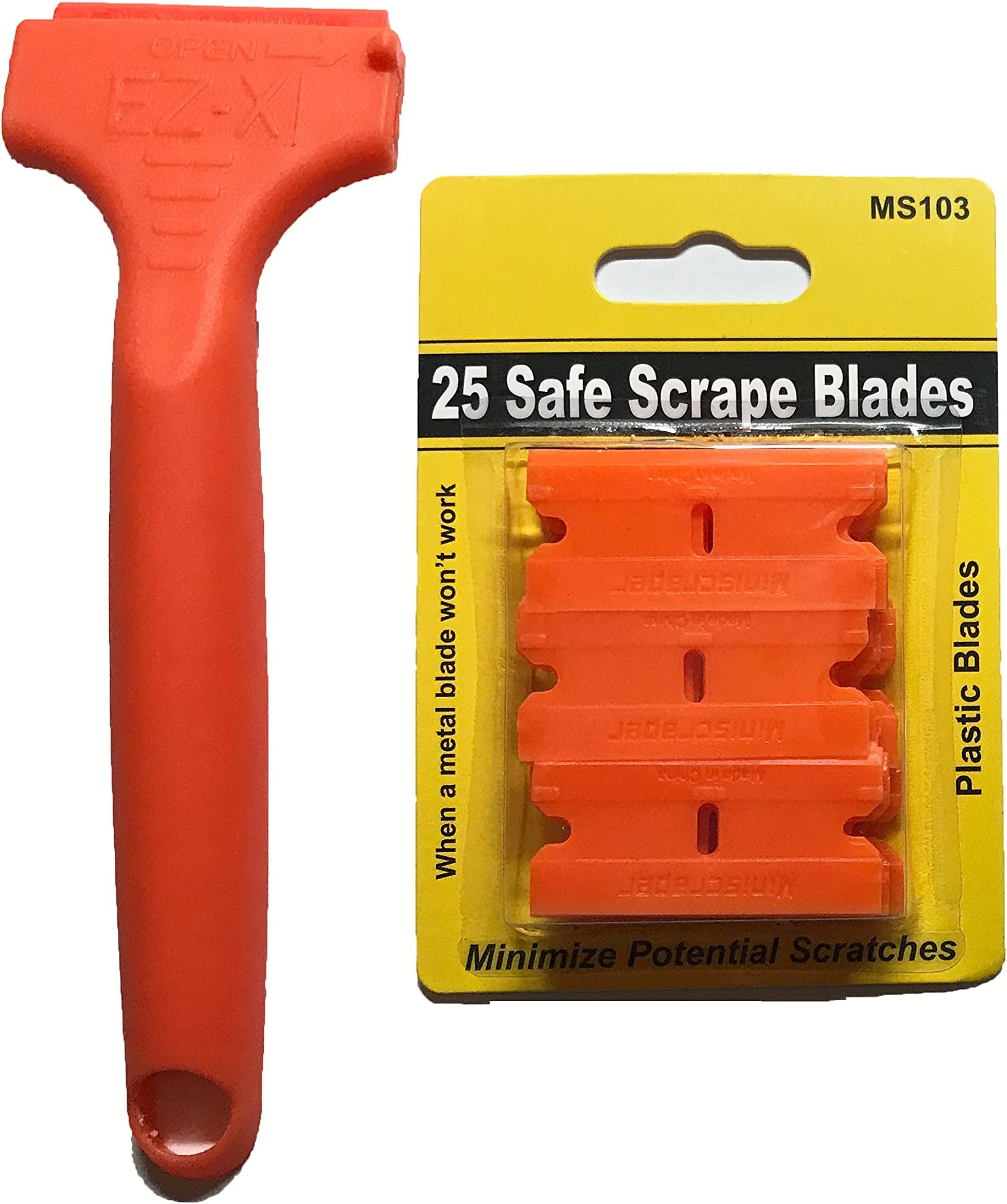 MINISCRAPER® EZ X Razor Blade Scraper with 25 Double Edged Plastic Blades Pat. Pending
