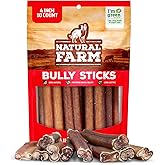 Natural Farm Odor Free Bully Sticks (4 Inch, 10 Pack) for Small & Medium Dogs - 100% Beef Chews for Pups, Non-GMO, Grain-Free, Fully Digestible Long Lasting Dog Treats