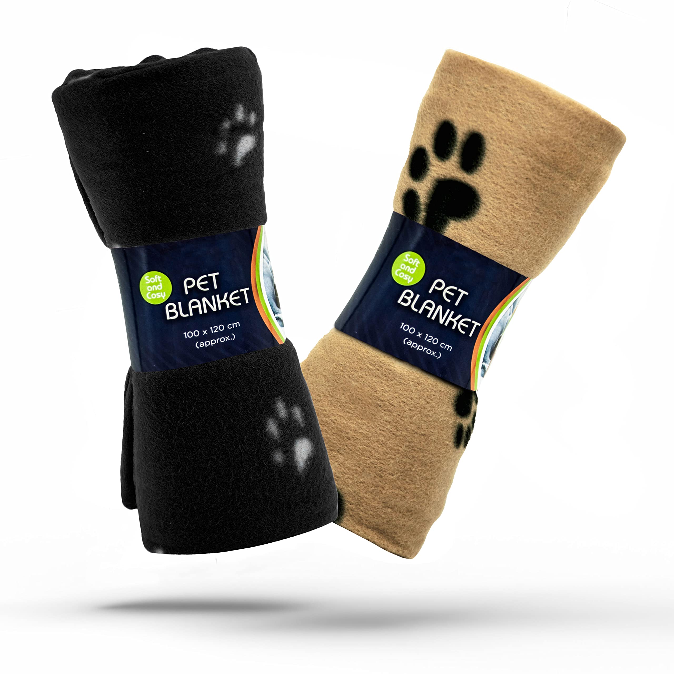 Petopedia 2 X Dog Blankets Washable With Paw Prints Dog Blanket | Cat Blanket | Soft Warm Dog Fleece Animals Pet Blanket Puppy Blanket Bed Travel Pack (BLACK and BEIGE, 100cm X 120cm (Pack of 2))