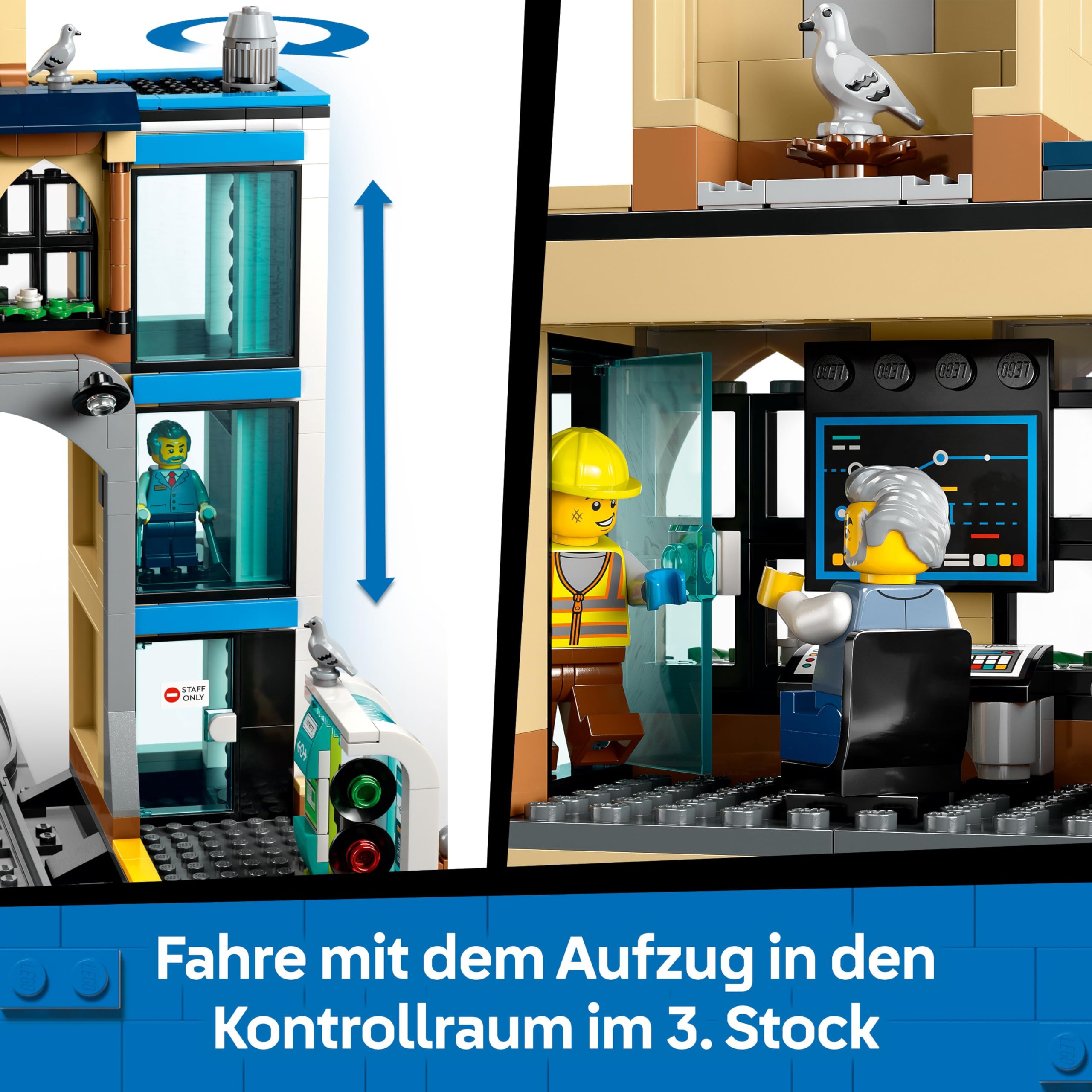 LEGO City Trains Hauptbahnhof - Wartungsfahrzeug-Spielzeug, funktionierendem Hublift, 2 Plattformen & 1 Gleisstück sowie 6 Minifiguren – Kreatives Geschenk für Jungen & Mädchen ab 7 Jahren - 60469 3