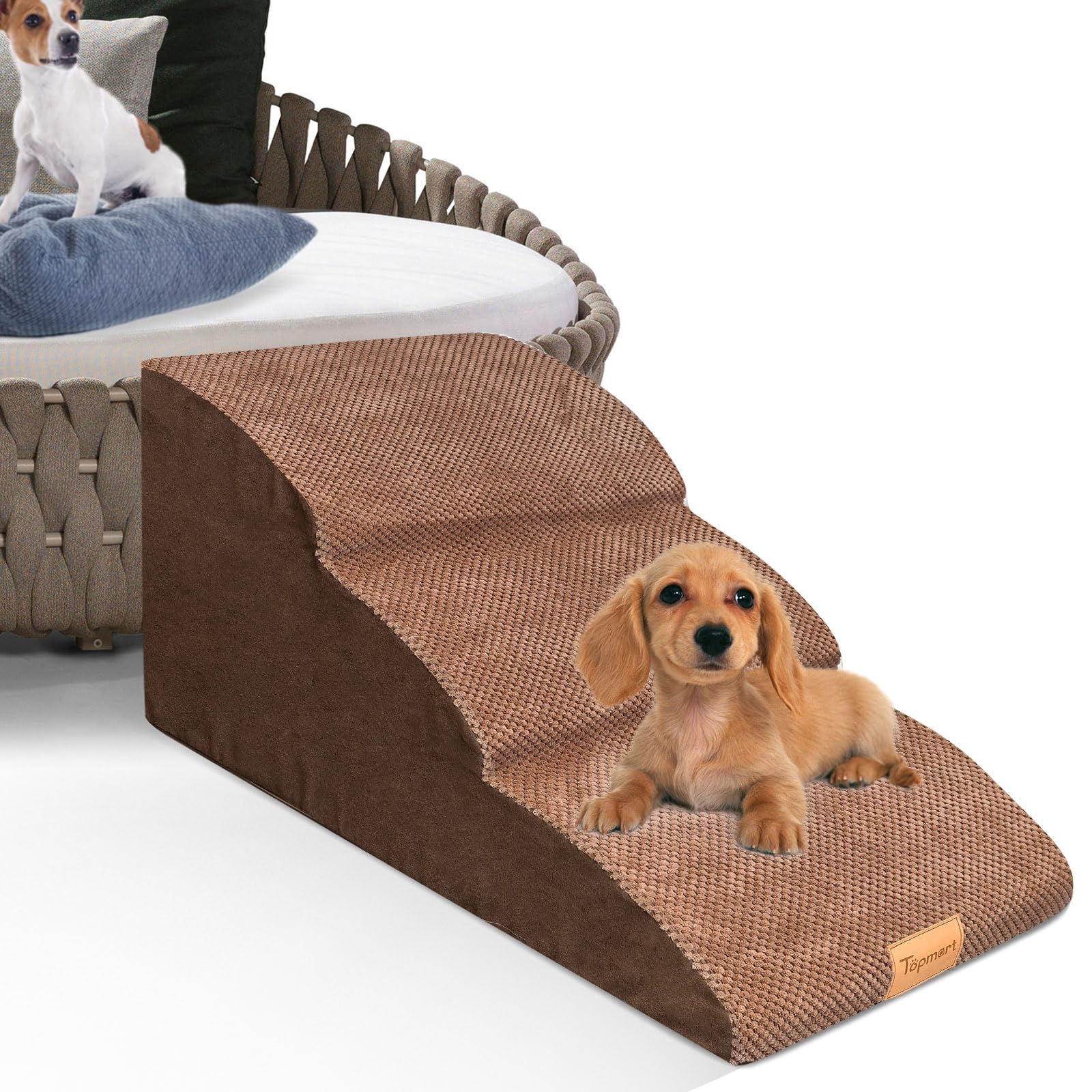 Photo 1 of Topmart High Density Extended Foam Dog Ramp&Steps 3 Tiers,15.7" High,Non-Slip Dog Stairs with Waterproof Cover,Soft Foam Pet Ladder,Best for Injured,Older Cats,Pets with Joint Pain