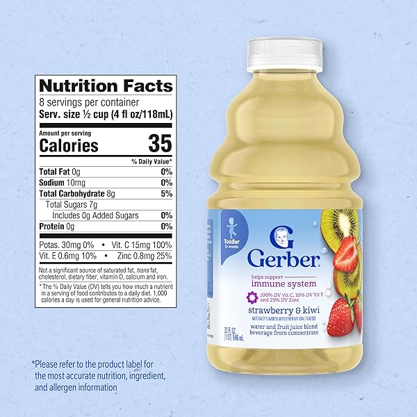GERBER TODDLER JUICE, STRAWBERRY & KIWI, WATER AND FRUIT JUICE BLEND, TODDLER DRINK, 6PK