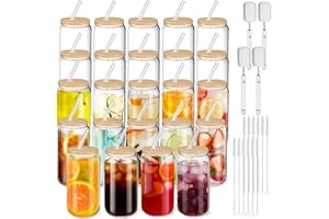 Iced Coffee Cup-Cafultgo 24 Pack Glass Cups 16OZ Matcha Cup Glass Cups with Lids and Straws Drinking Cup Set with Wooden Lids