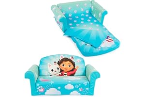 Marshmallow Furniture, Gabby's Dollhouse 3-in-1 Slumber Sofa Baby Lounger, Convertible Kids Couch, Sofa Bed & Foam Toddler Nap Mat with Attached Blanket