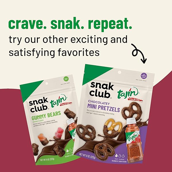 SNAK CLUB TAJIN CHOCOLATEY PEANUT AND CORN CLUSTERS, CHOCOLATE COVERED DRY ROASTED NUTS AND TOASTED CORN NUGGETS WITH CHILI AND LIME SEASONING, MILD, 8 OZ RESEALABLE BAG