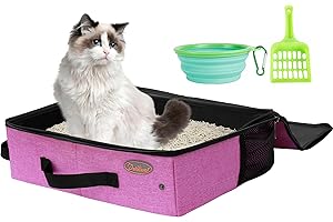 Deblue Portable Traveling Cat Litter Box with Lid, Foldable Mobile Cat Litter Box Fits Medium Cats and Kittie, Leak-Proof Collapsible Litter Carrier Box for Easy Car Ride with Cats-Pink