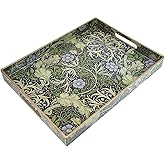 Spsyrine Serving Tray with Handles, Plastic Decorative Tray for Coffee Table, Living Room, Home Decor, Seaweed