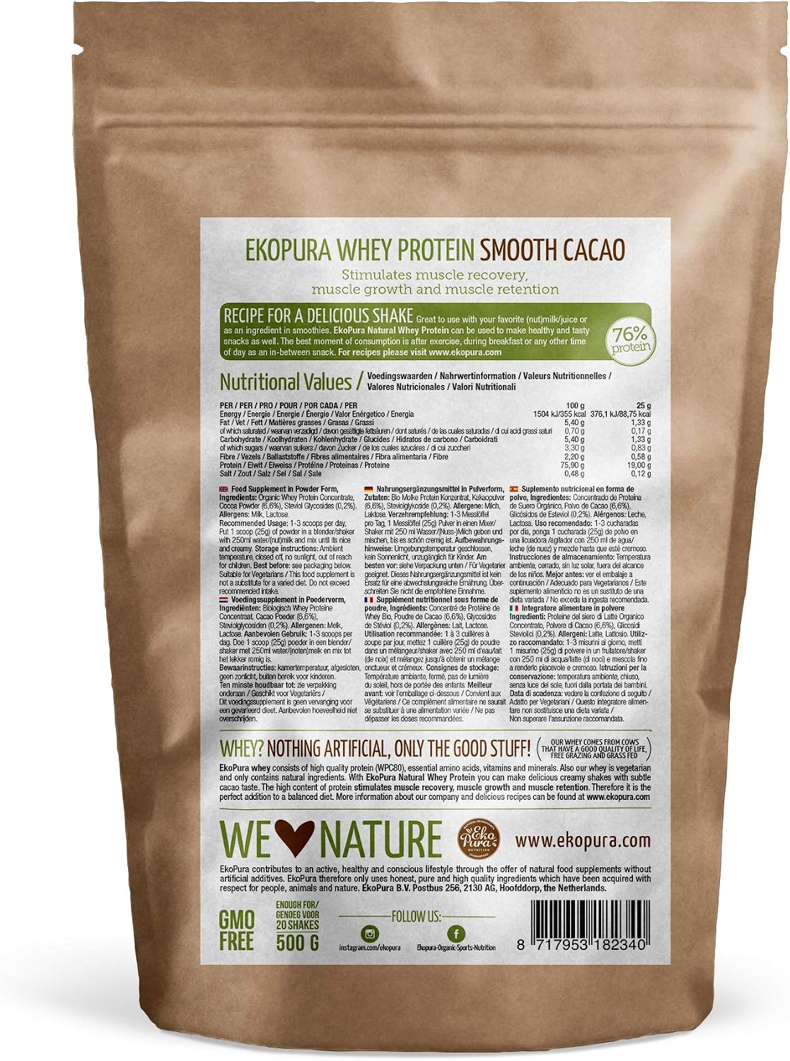 Ekopura Natural Whey Protein - Cocoa - 500g, Brown, 500 g (Pack of 1) - Image 3