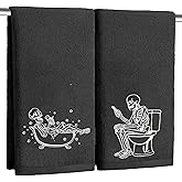 Xkdamai 2 Pack Luminous Halloween Hand Towels 100% Cotton Embroidered Skull Halloween Kitchen Towels Glow in The Dark Black Skeleton Bathroom Towels Seasonal Bathroom Decor(Black Skeleton)