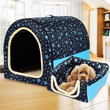 Amazon 犬小屋 ドッグハウス ペットハウス 2way 耐噛み 防水 爪とぎ 大型犬 暖かい 洗える クッション 猫 犬の家 サラサラ コンフォート 通年タイプ 寒さ対策 丸洗い 厚め 手提げ 防水 無毒無味 ネービー L Starring Jp 犬小屋 通販